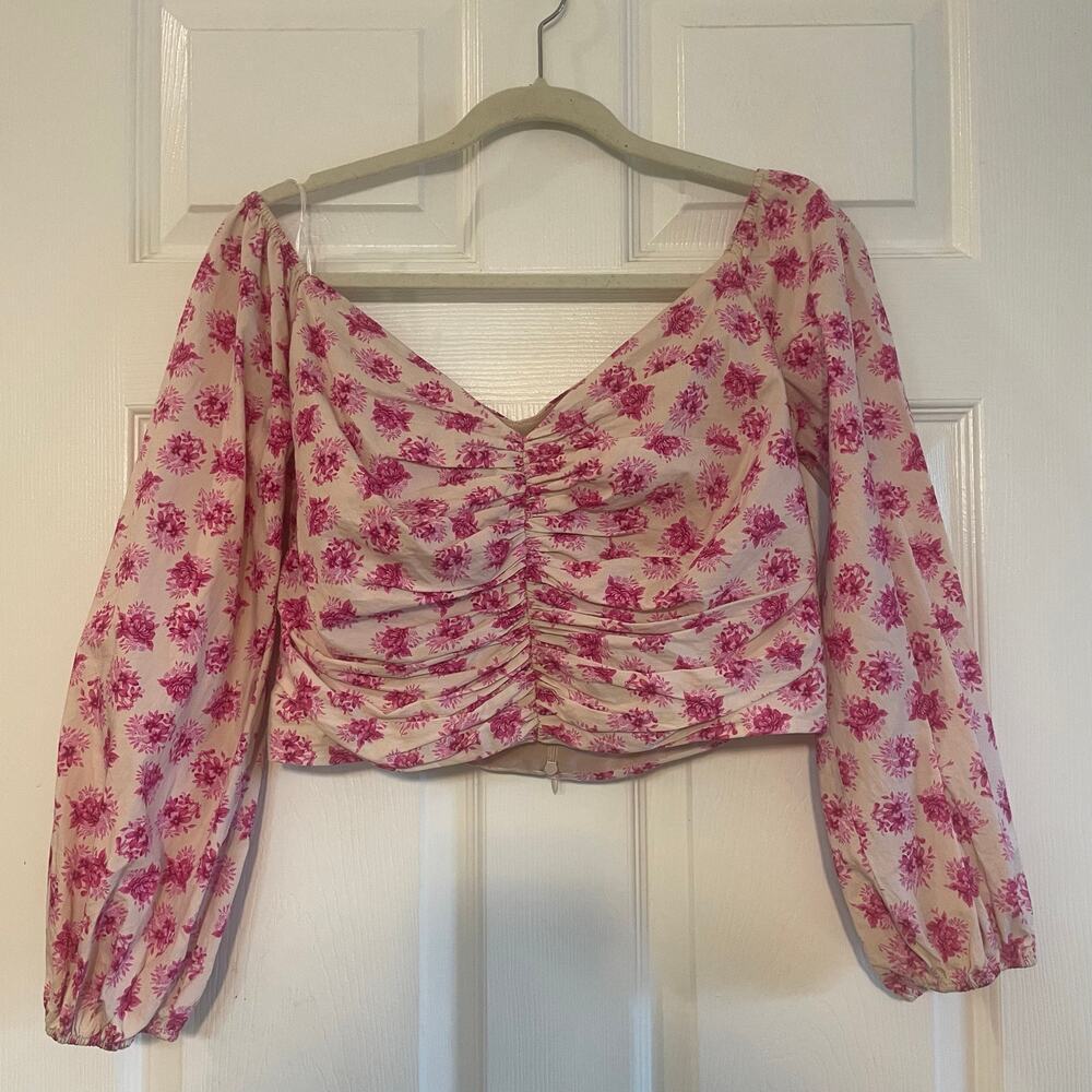 Zara Pink Floral Off The Shoulder Bardot Top Size Large